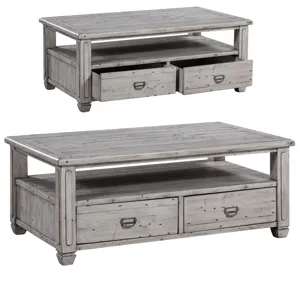 Pembroke Plantation Recycled Pine White Wash 2 Push Through Drawer Rectangle Cocktail Table