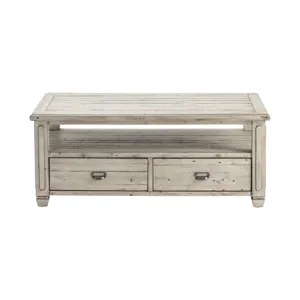 Pembroke Plantation Recycled Pine White Wash 2 Push Through Drawer Rectangle Cocktail Table Silo