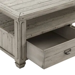 Pembroke Plantation Recycled Pine White Wash 2 Push Through Drawer Rectangle Cocktail Table Silo