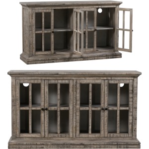 Hawthorne Estate 4 Door Windowpane Sideboard Rustic Driftwood Finish
