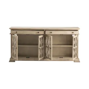 Hawthorne Estate 2 Drawer 4 Door Fretwork Sideboard Brushed Wheat Finish Silo