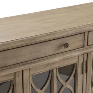 Hawthorne Estate 2 Drawer 4 Door Fretwork Sideboard Brushed Wheat Finish Silo