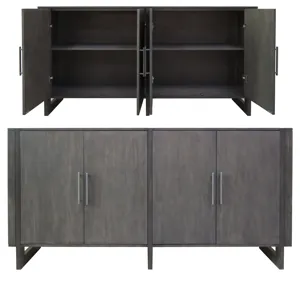 Hawthorne Estate Inset Wood Frame 2 Tone Grey Wash 4 Door Sideboard