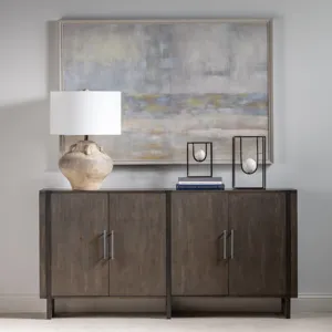 Hawthorne Estate Inset Wood Frame 2 Tone Grey Wash 4 Door Sideboard
