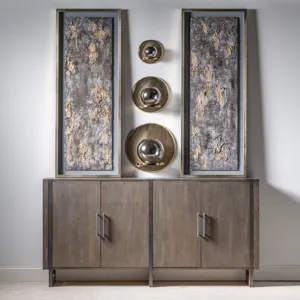 Hawthorne Estate Inset Wood Frame 2 Tone Grey Wash 4 Door Sideboard