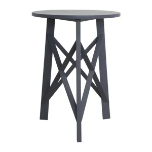 Round Acacia Wood Blue Side Table