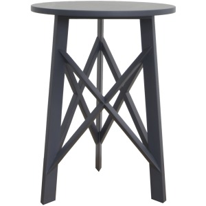 Round Acacia Wood Blue Side Table