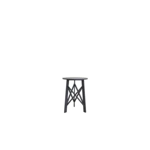 Round Acacia Wood Blue Side Table