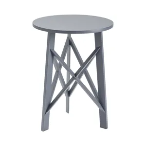 Round Acacia Wood Blue Side Table Silo