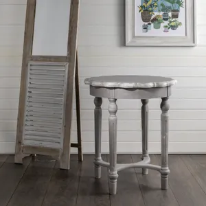 Pembroke Turned Leg Chalk Grey Scalloped Accent Table