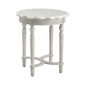 Pembroke Turned Leg Chalk Grey Scalloped Accent Table Silo