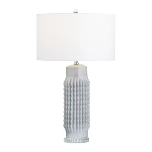 Set Of 2 Powdered Blue Ceramic Lamps With Crystal Bases