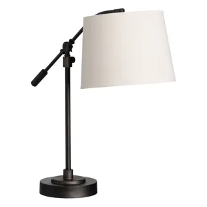 Bronze Adjustable Metal Table Lamp With Oatmeal Linen Drum Shade