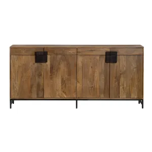 Natural Brown Solid Wood & Metal 4-door, 4-drawer Media Credenza/sideboard