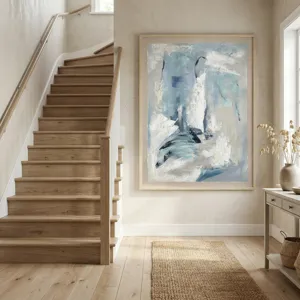 Breath Of Blue Abstract Hand-painted Framed Canvas Wall Art