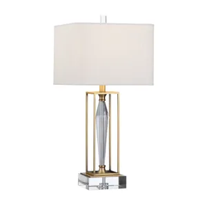 Crystal & Metal Table Lamp With Linen Shade