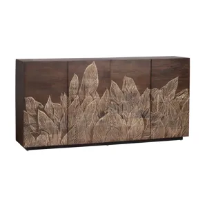 Rich Brown With Bana Leaves 4-door Media Credenza/sideboard