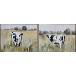 Standing Moos 2-piece Cow Framed Canvas Prints