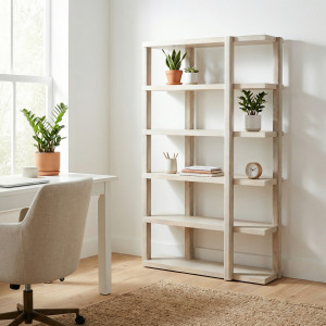 82 In. Natural Washed Solid Wood 5 Shelf Etagere/bookcase