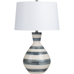 Striped Ceramic Table Lamp With Tapered Shade