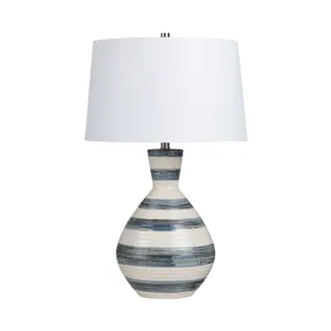 Striped Ceramic Table Lamp With Tapered Shade