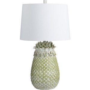 Green Glazed Pineapple Lamp With Tapered Shade
