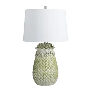 Green Glazed Pineapple Lamp With Tapered Shade