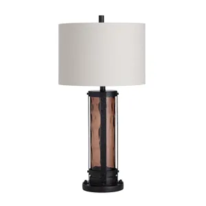 Set Of 2 Crass & Metal Table Lamp With Nighlight And Linen Shade