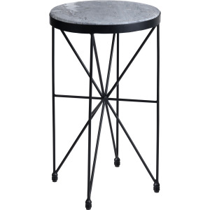 Grey Marble And Metal Round Accent/end Table