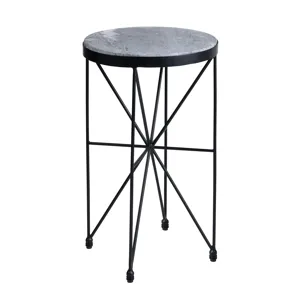 Grey Marble And Metal Round Accent/end Table