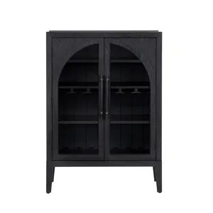 Black 2 Door Arched Glass Door Tall Wine Cabinet
