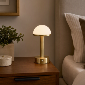 Gold Metal Table Lamp With Gold Glass Globe Shade