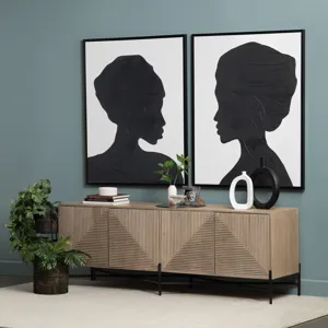 Brown Solid Wood And Metal 4-door Media Credenza/sideboard