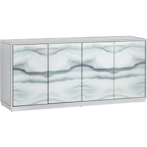 White And Gray Marble Inspired Reverse Painted Glass 4-door Media Credenza/sideboard