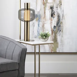 White Marble With Brass Inlay Gold C Table