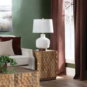 Ceramic & Wood Table Lamp With Linen Shade