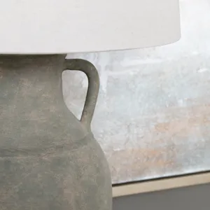 Antiqued Ceramic Jug Lamp With Linen Shade