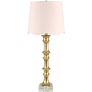 Set Of 2  Gold Resin Table Lamp With Pink Linen Shade