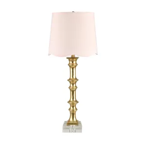 Set Of 2  Gold Resin Table Lamp With Pink Linen Shade