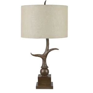 Brown Distressed Resin Table Lamp With Beige Burlap Shade