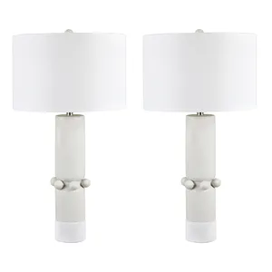 Modern Ceramic Table Lamp In Cream With White Linen Drum Shade