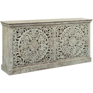 Distressed Cream 4 Door Solid Wood Media Credenza/sideboard