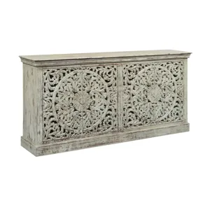 Distressed Cream 4 Door Solid Wood Media Credenza/sideboard