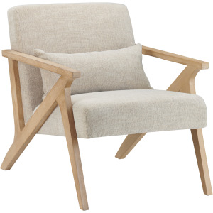 Creamy White Upholstered Accent/arm Chair With Light Natural Wood Frame