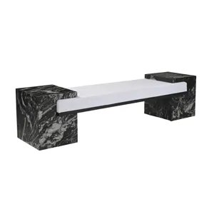 72 In. Black Marble And White Upholstered Accent Bench
