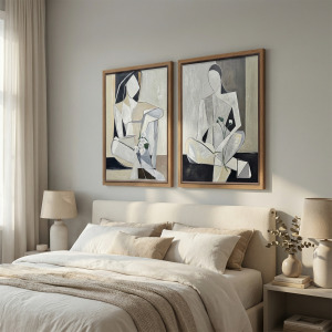 Petals & Portraits 2-piece Modern Abstract Framed Canvas Wall Art Set