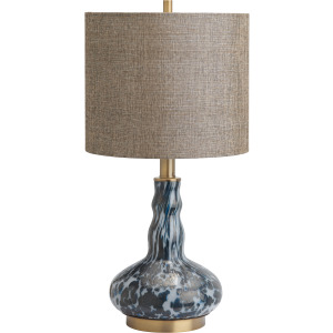 Glass And Metal Table Lamp With Linen Shade
