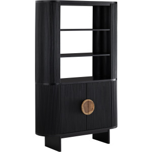 H Black Wooden Three Shelf Etagere Bookcase