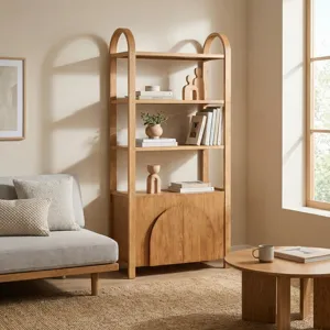 82 In. Brown Natural Wood Grain 2 Door 3 Shelf Etagere/bookcase