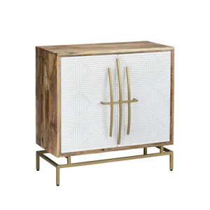 34 In. Brown Solid Wood 2 Door Accent Cabinet